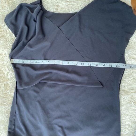 Slate Gray Draped Front Raw Edge Sheath Dress - Picture 5 of 11